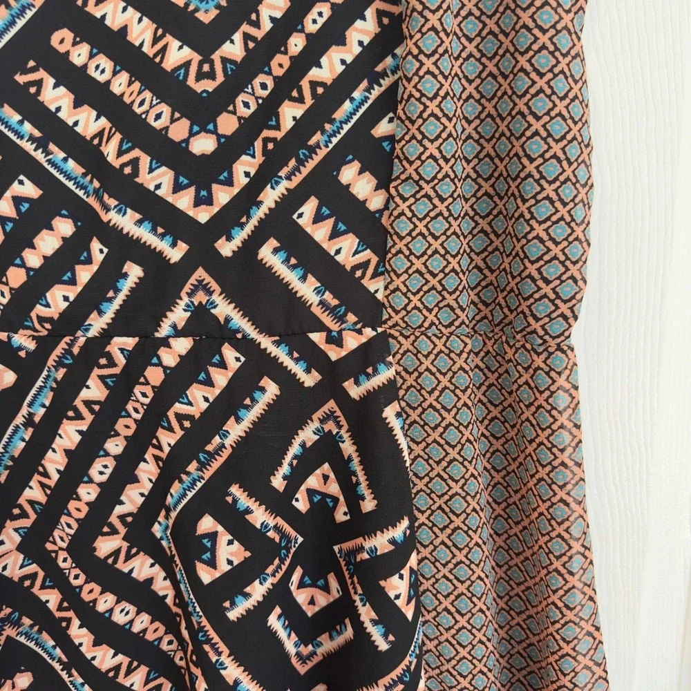Free People Womens Large Geometric Tribal Print Smocked Back Mini Dress Black L